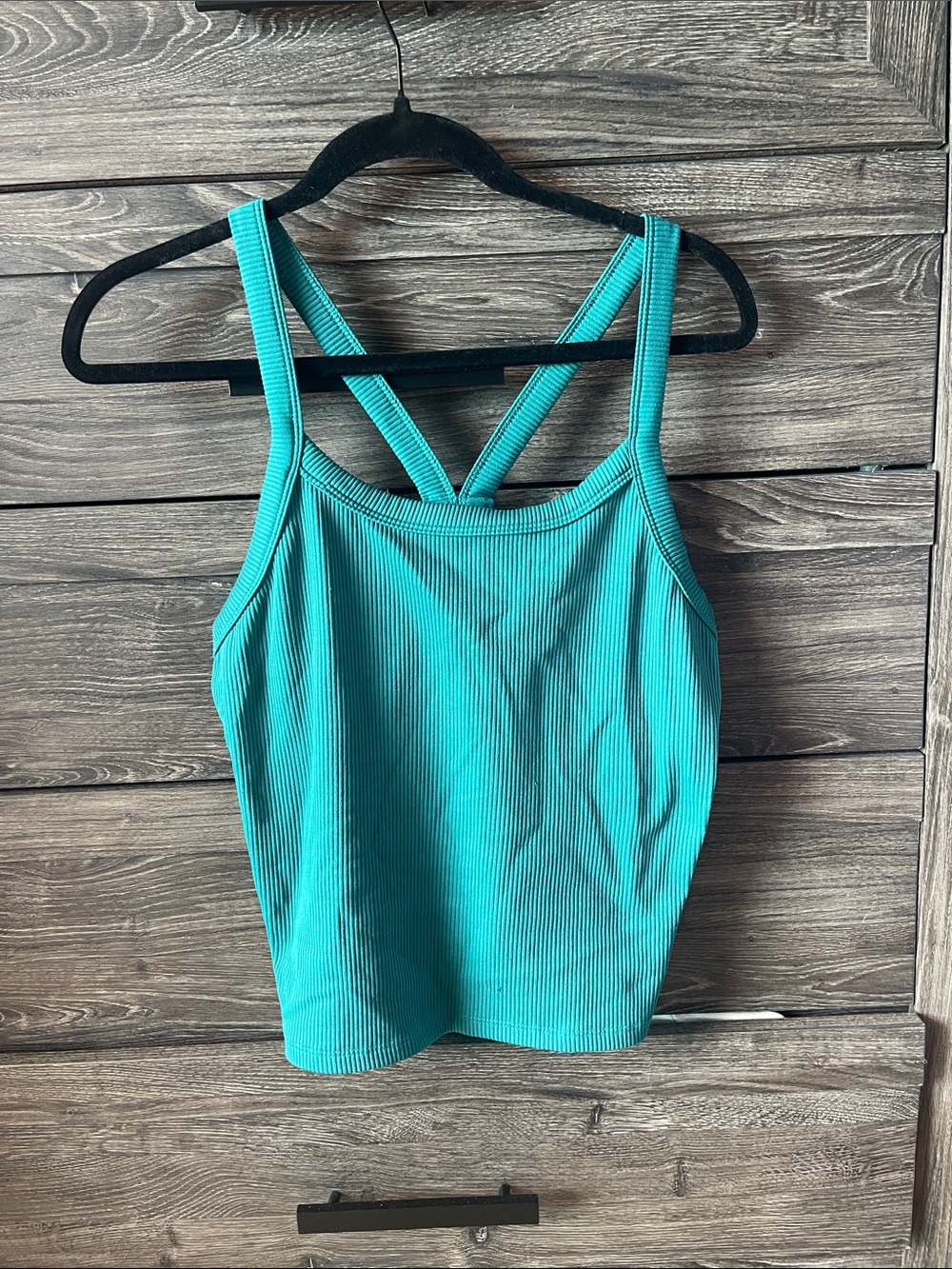 SO Ribbed Cross-Back Tank Top - Teal Green